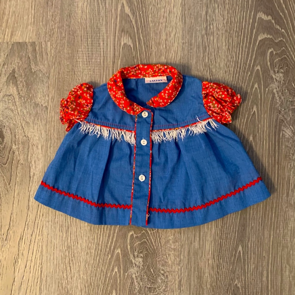 Vintage 1960s 70s Baby girls country western cowgirl style dress
